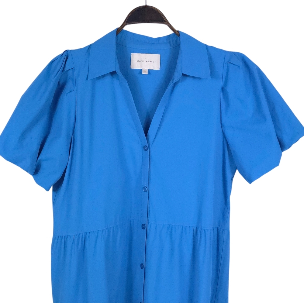 Brochu Walker Vivid Sky Blue Midi Sundress with Notched Collar and Short Sleeves - Picture 6 of 12